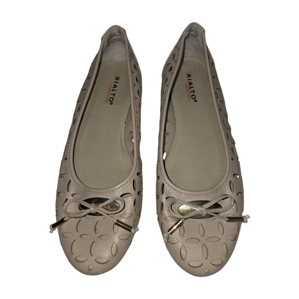 Rialto Comfort Gisela Taupe Laser Cut Bow Ballet Flats R6049Z Womens 8M